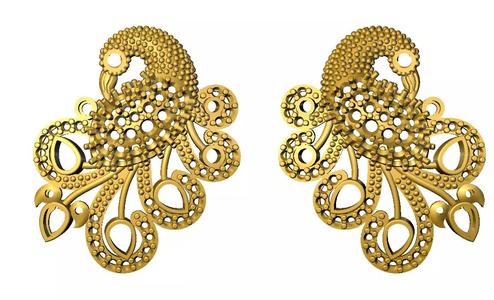 Sidepiece gold plated peacock earrings