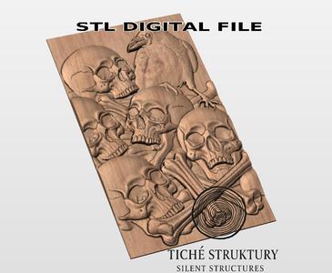 Crow with Skulls and Bones – Halloween Gothic Relief – 3D STL Model