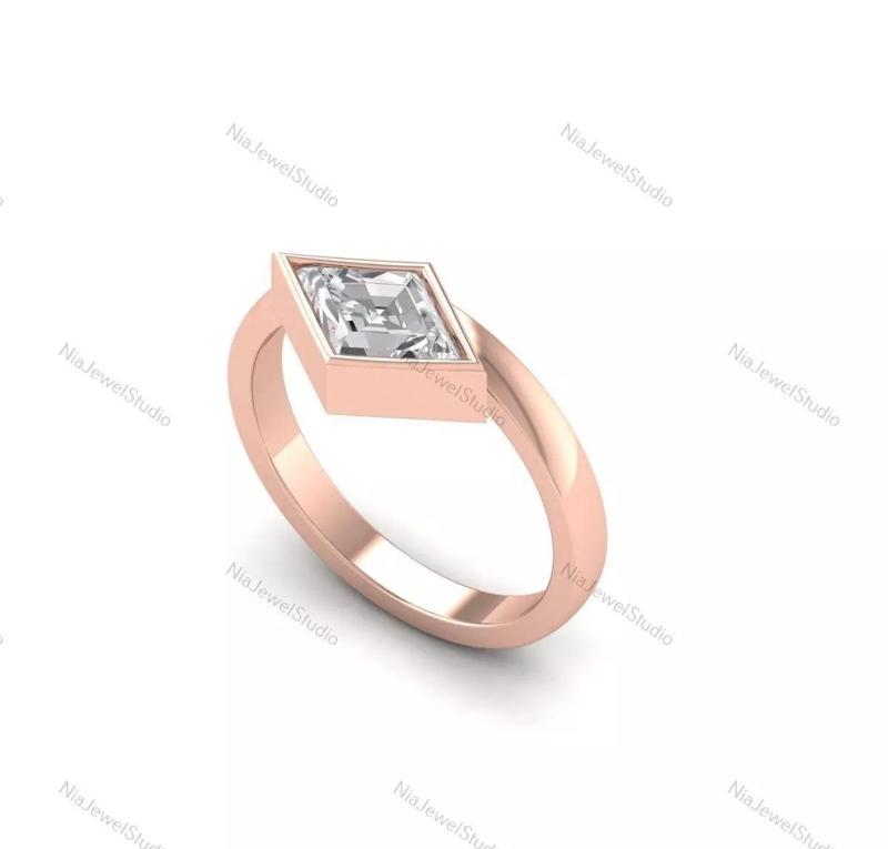 Modern Geometric Diamond Rose Gold Ring-3D Model