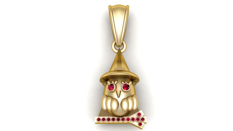 3D Printable Owl Pendant with Wizard Hat