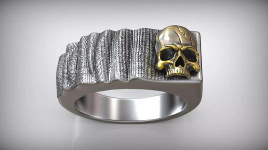 Skull Cloth Men Blackened Ring Gold Inlay