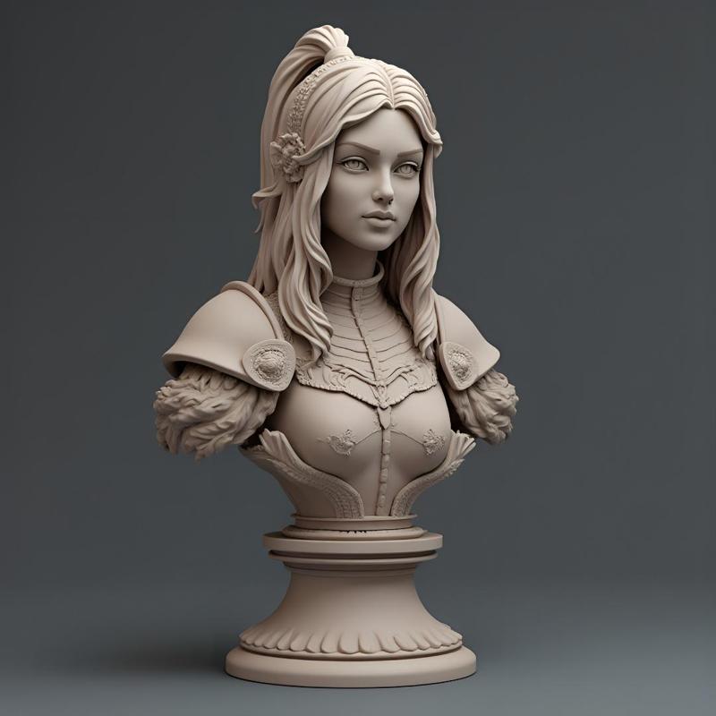 100mm Fantasy Warrior Woman Bust: 3D Printable Miniature