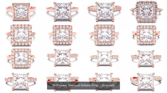 30 Princess  Diamond Solitaire Rings  3D Model Collection