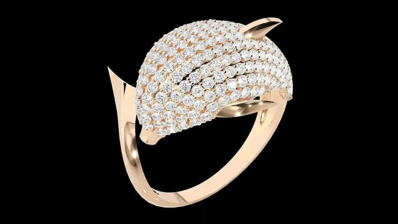 Dolphin Diamond Ring 3dm stl renders details