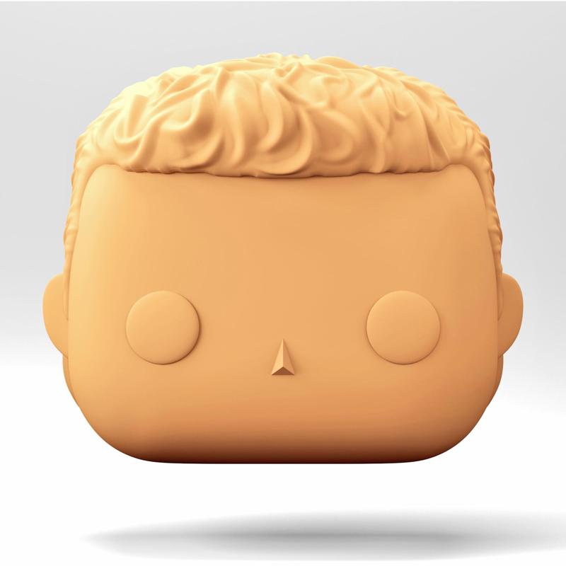 A male head in a Funko POP style. Short curly hair. MH_7-1