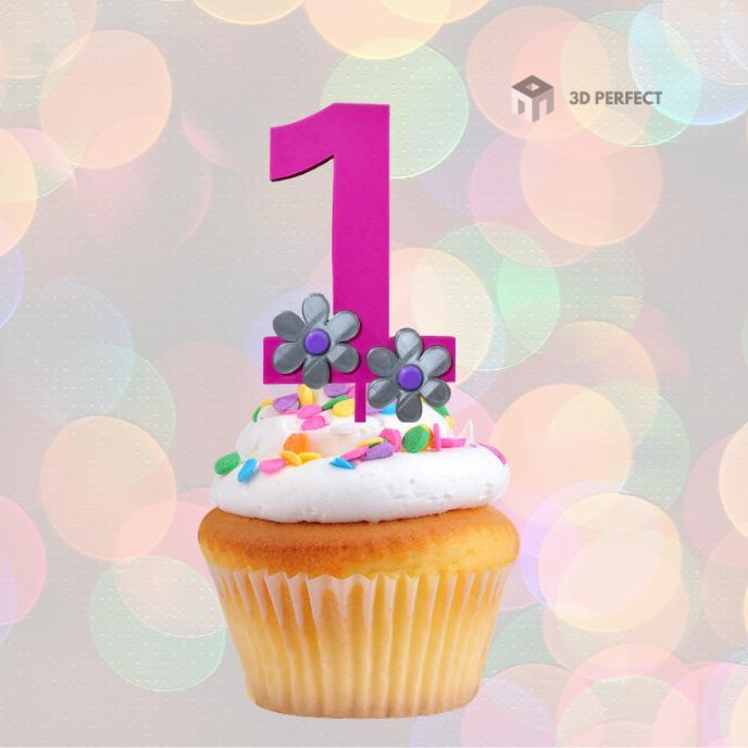 One Cake Topper with flowers - Uno Deco Torta