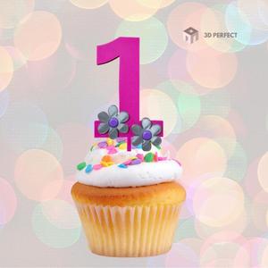 One Cake Topper with flowers - Uno Deco Torta