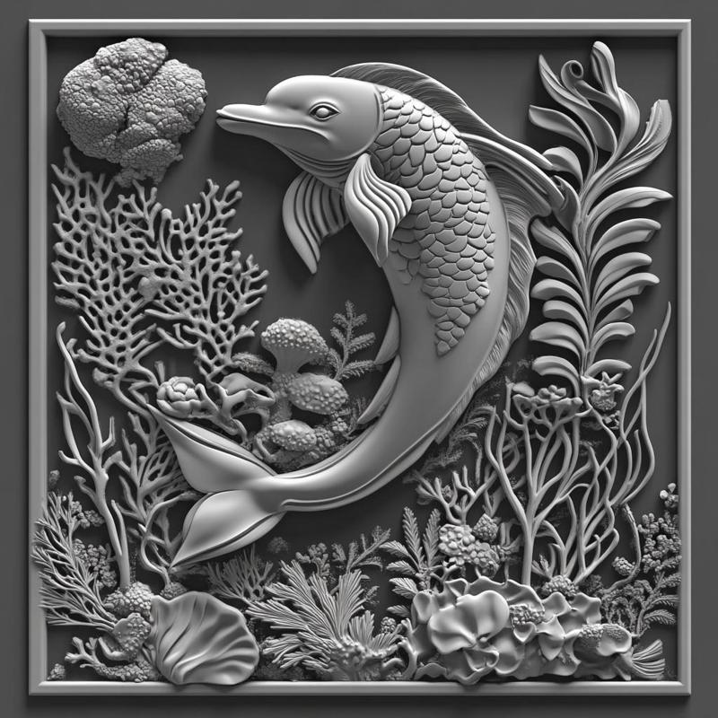Koi Fish Underwater Relief Sculpture - Marine Life Scene