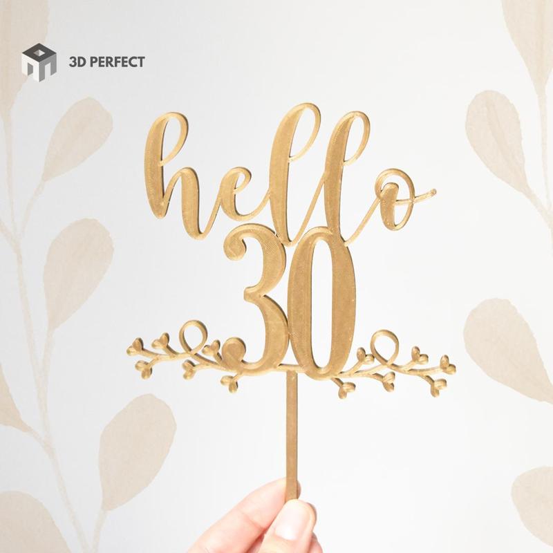 Hello 30 Birthday Cake Topper - Modern Decorative