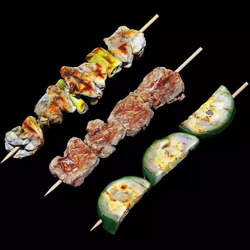 Yakitori Set Robata Japanese Food Chicken Onion Beef Zucchini