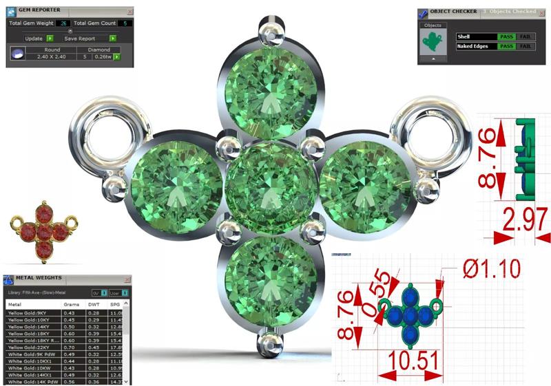 Atomic Four-Petal Flower with Green Garnet jp0349