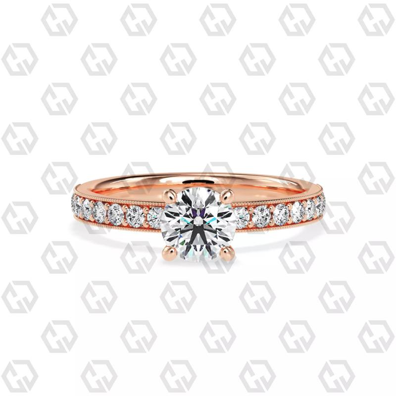 Ring 219 Round shape milgrain pave set with Gems