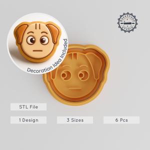 Inquisitive Canine Shape Cutter & Stamp, Cookie & Fondant Tool Set, 3 Sizes, 6 Pieces, Animal Dog Emoji Design