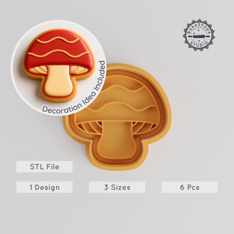 Mushroom Shape Cutter & Stamp Set, Cookie & Fondant Fungi Designs, 3 Sizes, 6-Piece Nature Decorative Tool Bundle