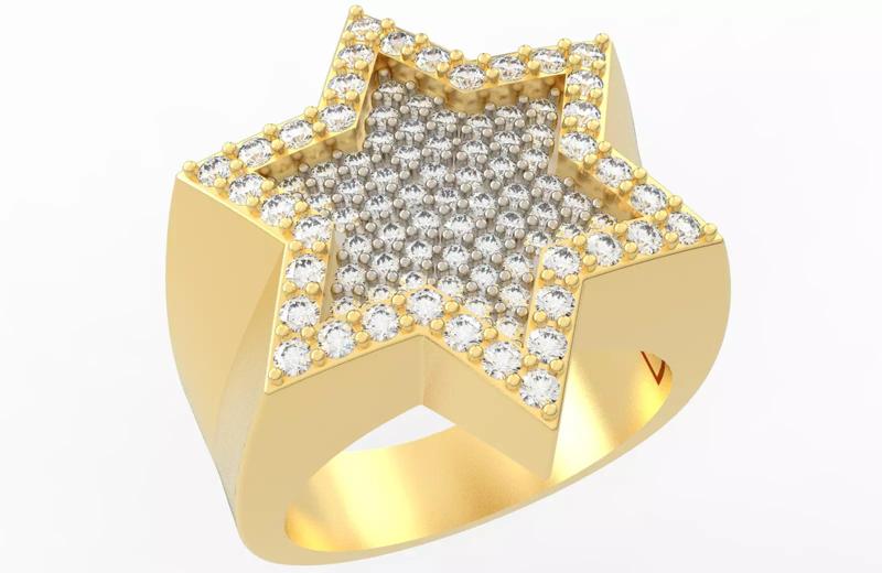 6 Angles Pave Star Ring Style 6 Size US 9