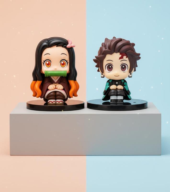 🌸🔥 Tanjiro & Nezuko Chibi - 2 Figure Kawaii Pack from Kimetsu no Yaiba