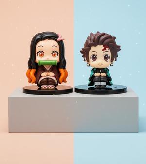 🌸🔥 Tanjiro & Nezuko Chibi - 2 Figure Kawaii Pack from Kimetsu no Yaiba