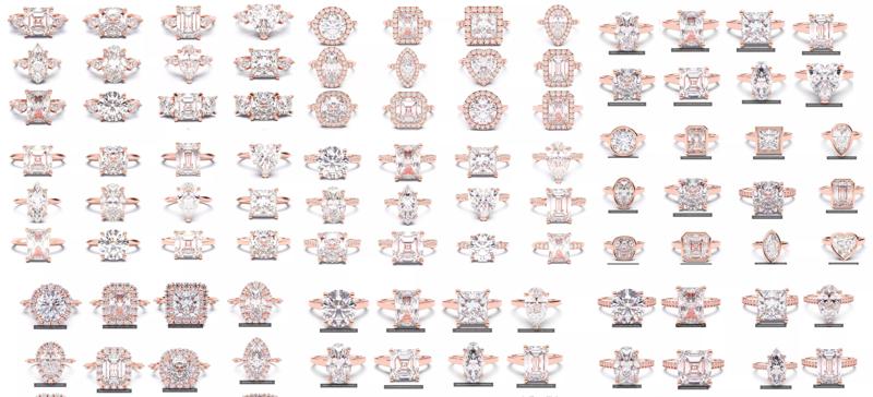 300 Solitaire Wedding Engagement Rings 3dm stl renders details