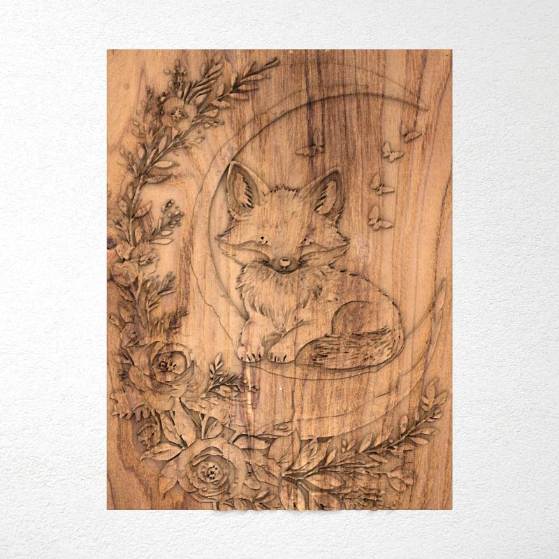 Floral fox low poly home decor wall art