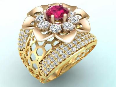 Mesh flower ring - Italian rings - Womens Rings - N6788