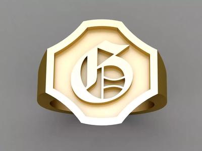 G Letter Solid Gold Signet Ring Monogram Men Ring