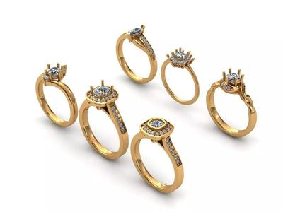 Free Pack - 6 Gemstone Ring 3D Models