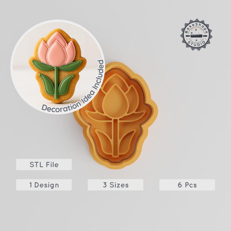 Lotus Cookie Cutter & Stamp Set, Floral Blossom & Garden Bloom, 6-Piece, S/M/L, Flower Fondant Mold