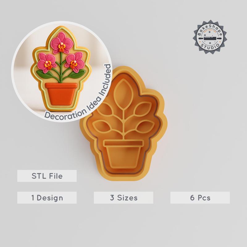 Orchid Cookie Cutter & Stamp Set, 3 Sizes, Floral Botanical Orchid Design for Fondant & Baking