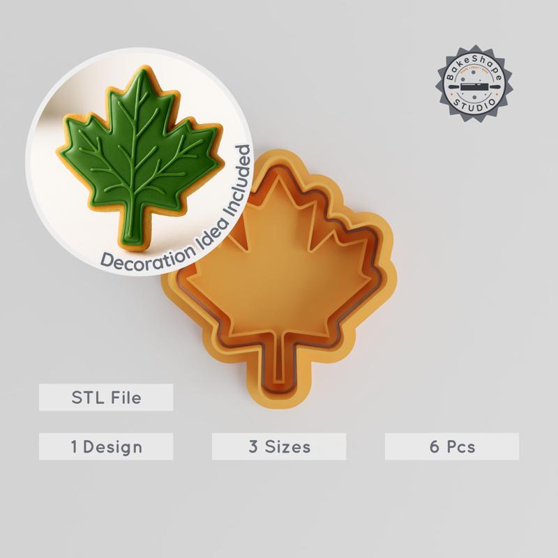 Maple Leaf Shape Cutter & Stamp, Cookie & Fondant, Nature Leaf, 6 Piece Set, Sizes S/M/L