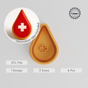 Blood Donate Cookie Cutter & Stamp, Blood Drop Design, Perfect for Fondant, 3 Sizes, 6 Piece Baking Set