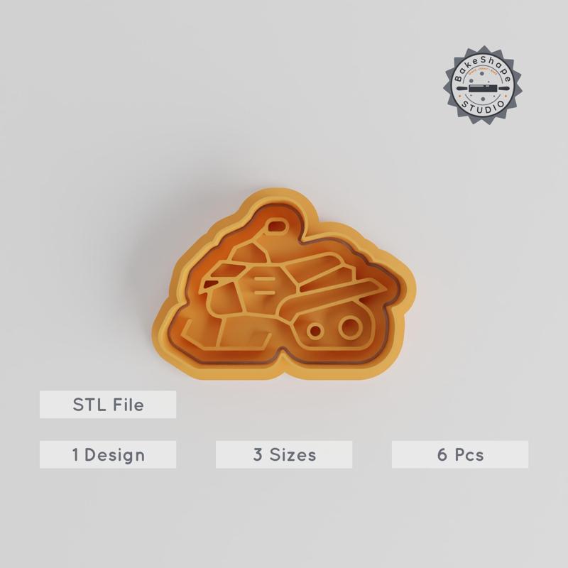 Snowmobile Shape Cutter & Stamp, Cookie Fondant Set, Winter Vehicle Design, 3 Sizes S/M/L, 6-Piece Pack