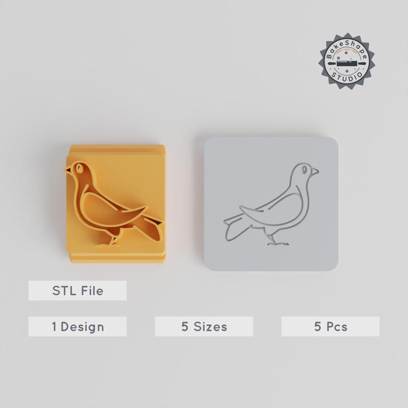 Cute Pigeon Stamp Tile Set, 5 Motif Sizes for Clay, Cookies & Fondant, Animal Bird Designs
