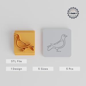 Cute Pigeon Stamp Tile Set, 5 Motif Sizes for Clay, Cookies & Fondant, Animal Bird Designs