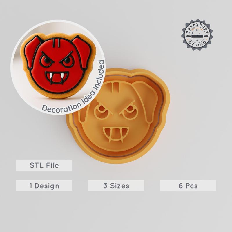 Devil Shape Cutter & Stamp Set, 3 Sizes, Perfect for Cookies & Fondant, Animal Dog Design