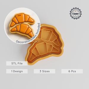 Croissant Shape Cutter & Stamp Set, Perfect for Cookies & Fondant, 6 Piece Collection, S/M/L Sizes, Pastry & Dessert Baking Tool
