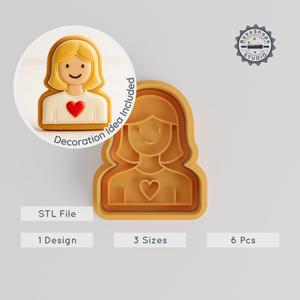 Mom Shape Cutter & Stamp Set, Cookie Fondant Decor, 3 Sizes, 6 Pieces, Parent Mother Theme