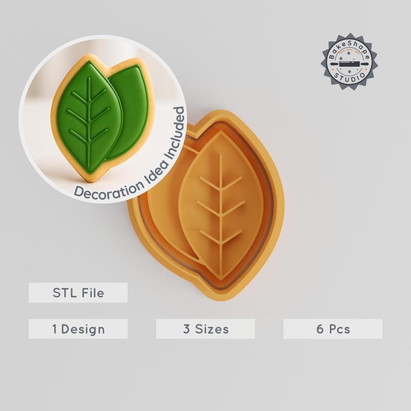 Leaf Cookie Cutter & Stamp Set, Nature Foliage Design, Eco-Friendly, 3 Sizes, Perfect for Fondant & Baking