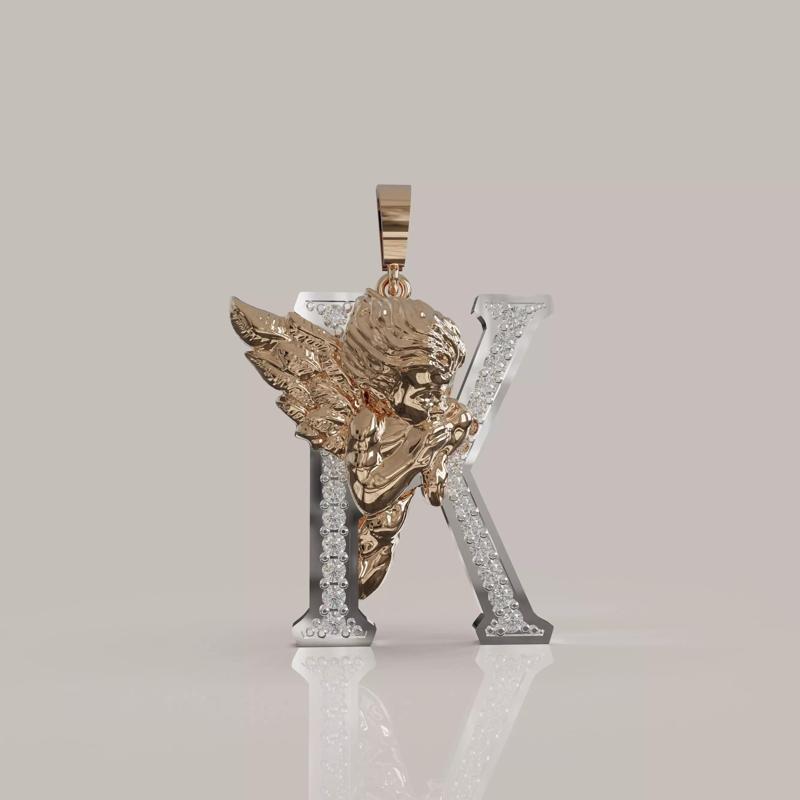 Angel Letter K 3D Model for Jewelry Design Printable Model