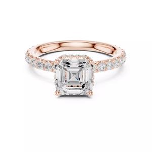 Asscher Cut Double Hidden Halo Pave Wedding Ring 3DM STL Video