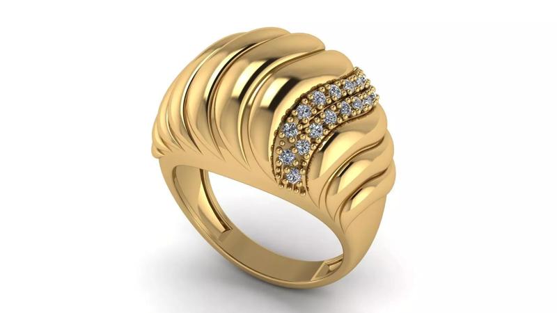 Ball Waves Pinky Ring with Diamonds