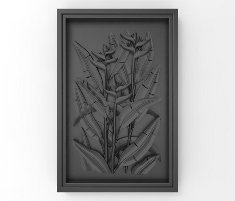 A plant in the frame bas relief for CNC