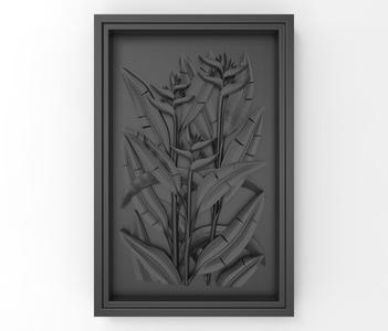 A plant in the frame bas relief for CNC
