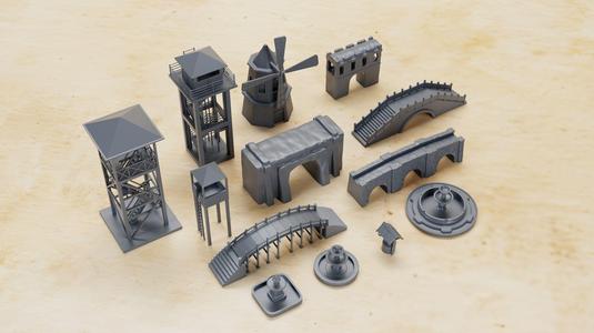 BOLT ACTION - Bridges, Fountains, Towers, Windmill, Well (scale 1:56)