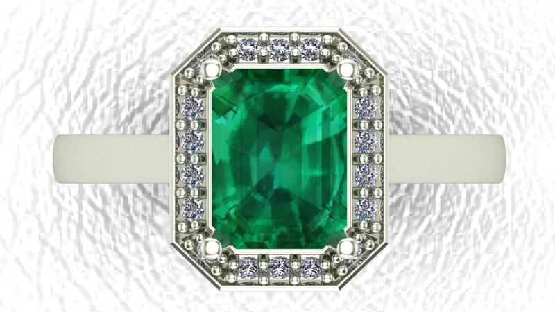 Halo Emerald Cut Diamond Engagement Ring 3D Model