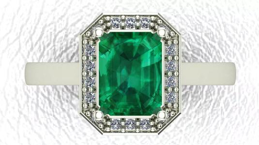 Halo Emerald Cut Diamond Engagement Ring 3D Model