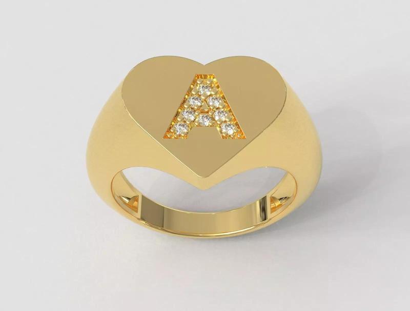 Heart Ring - Diamond Letter A