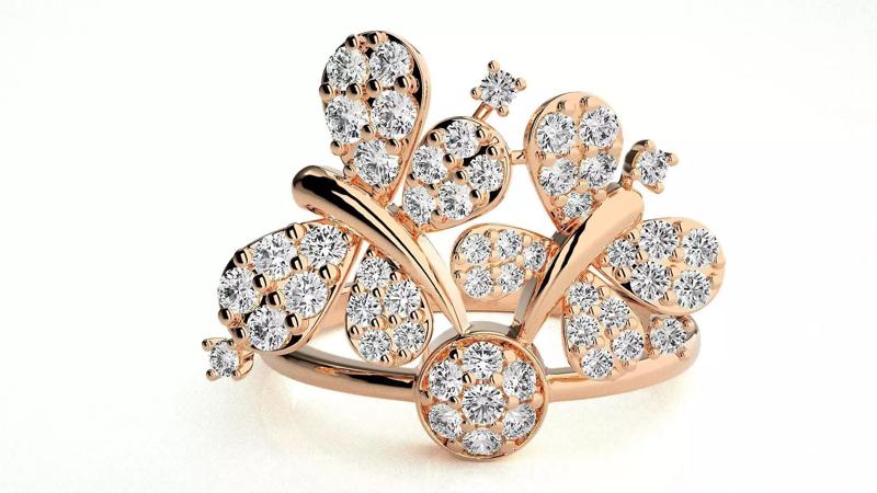 Flower High Jewelry Diamond Cocktail Ring 3dm stl renders detail