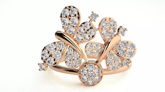 Flower High Jewelry Diamond Cocktail Ring 3dm stl renders detail