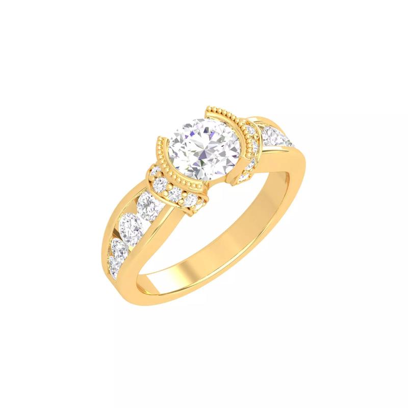 Half Bezel Diamond Engagement Ring For Women 3D Print Model STL