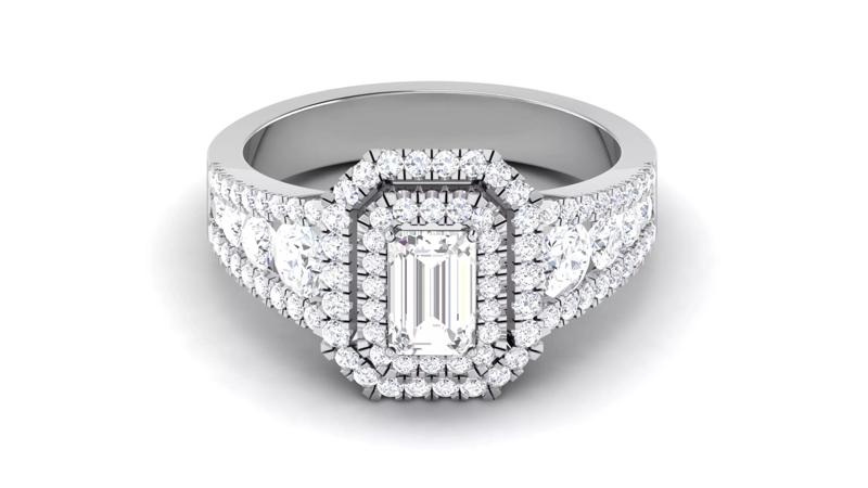 Wedding Engagement Double Halo Emerald Ring 3dm STl OBJ Details